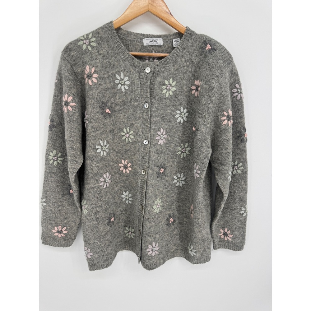 Lord & Taylor Cardigan Women 1X Wool Floral Embroidered Sweater Cottage Grandma